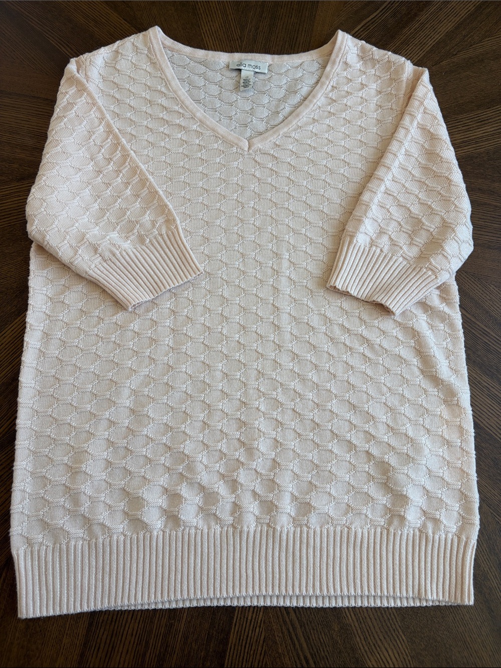 Ella Moss Pale Pink Textured V-Neck Sweater